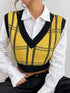 Plaid V-Neck Cropped Sweater Vest - Fashorio