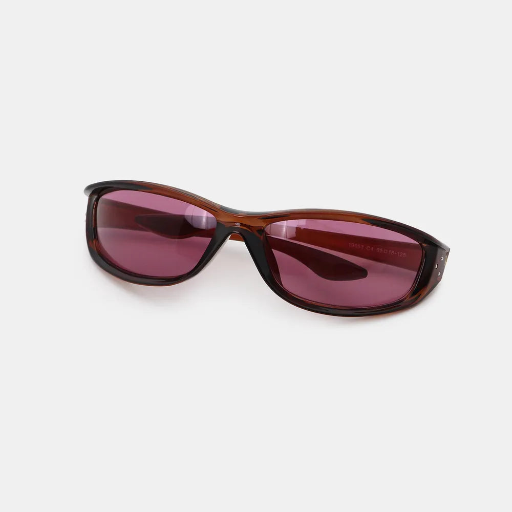 Polycarbonate Frame Rectangle Sunglasses Brown One Size - Fashorio