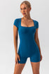 Square Neck Cap Sleeve Active Romper Royal Blue - Fashorio