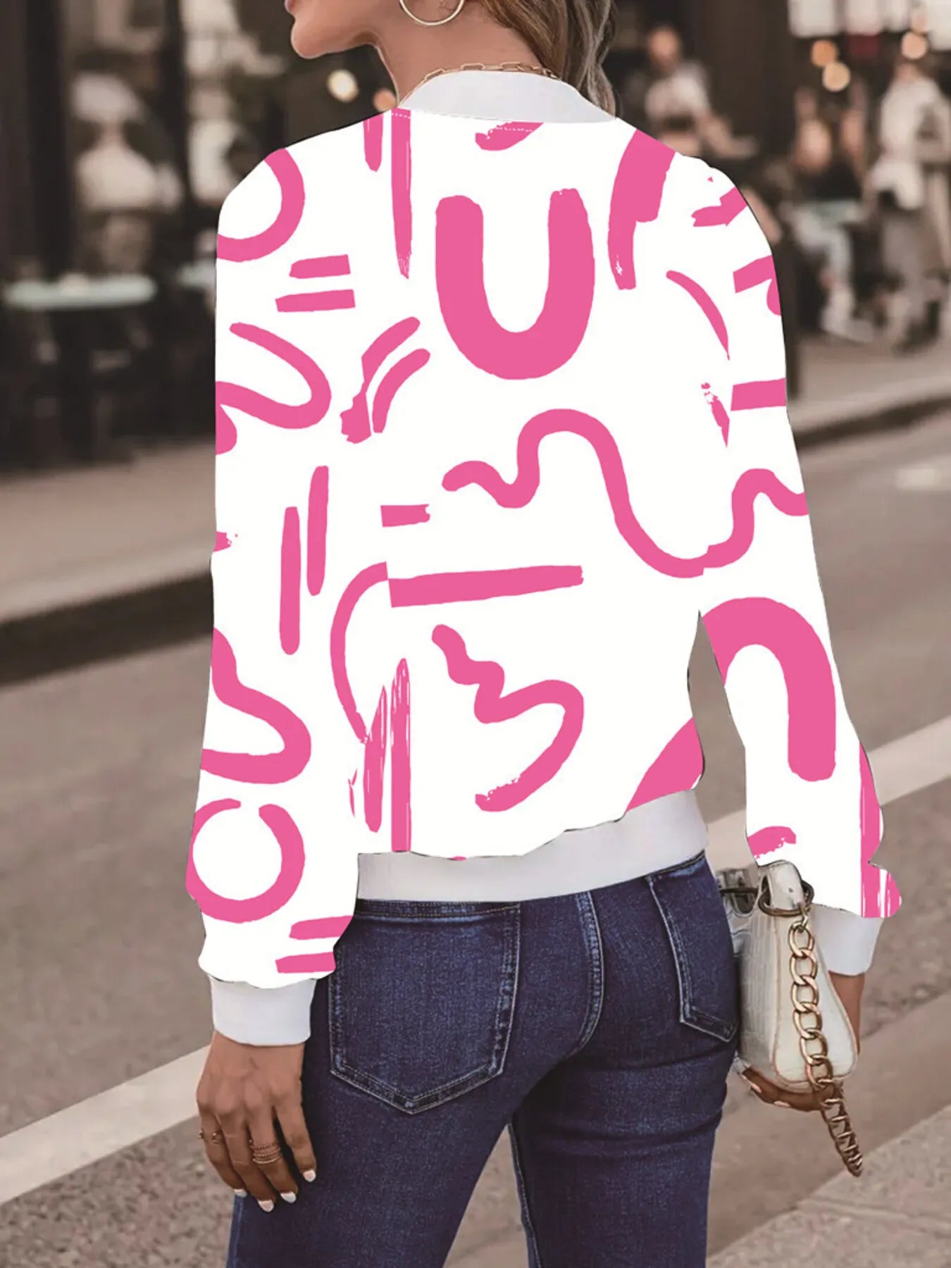 Women’s Number Print Zip Up Long Sleeve Jacket - Fashorio