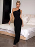 Cutout One-Shoulder Maxi Dress Black - Fashorio