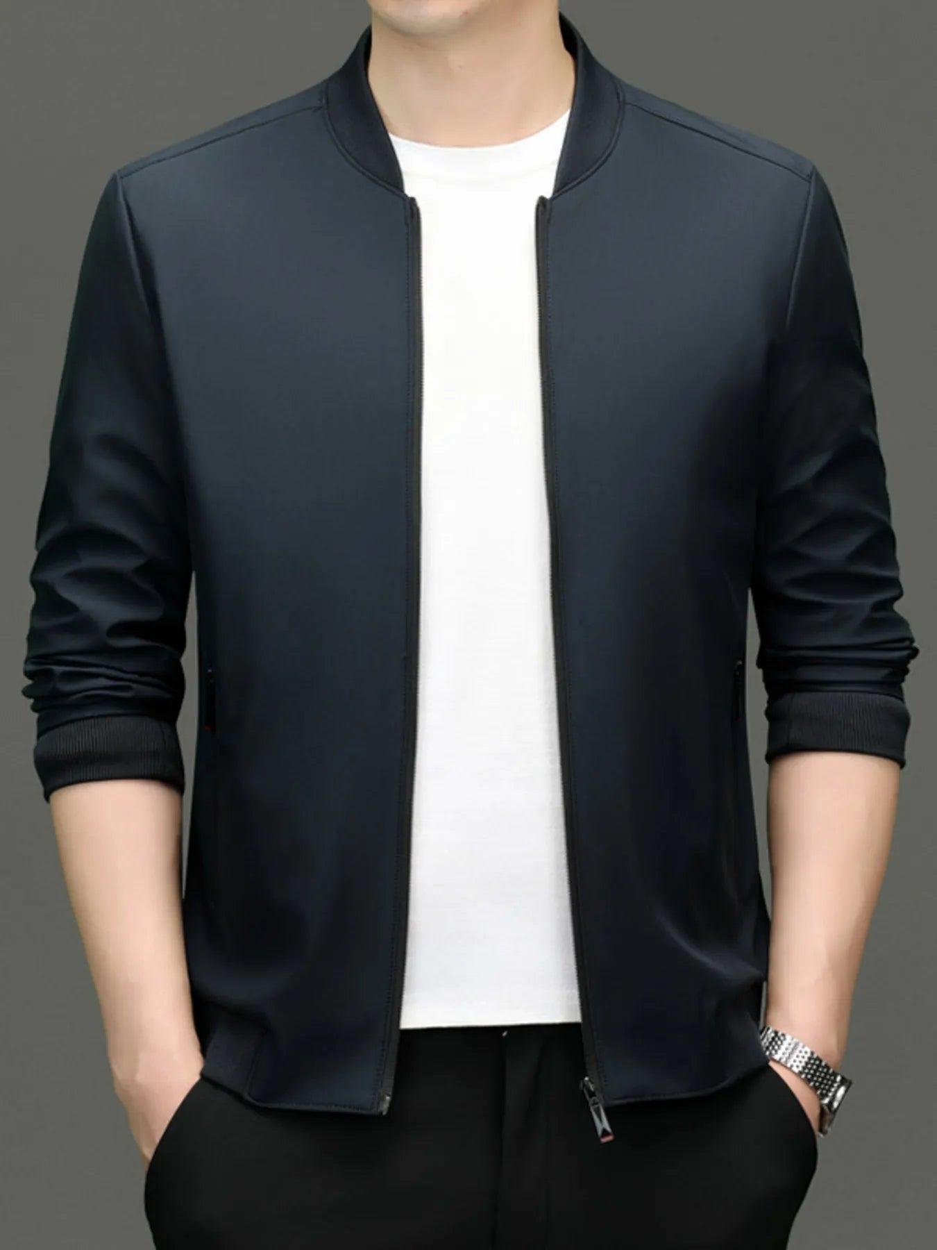 Men's Zip Up Long Sleeve Jacket Blue - Fashorio