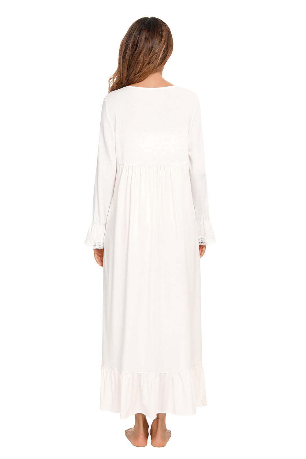 Lace Detail Square Neck Flounce Sleeve Night Dress - Fashorio
