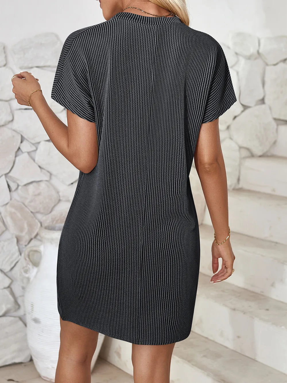 Lovelet Round Neck Mini Dress – Short Sleeve Everyday Style - Fashorio