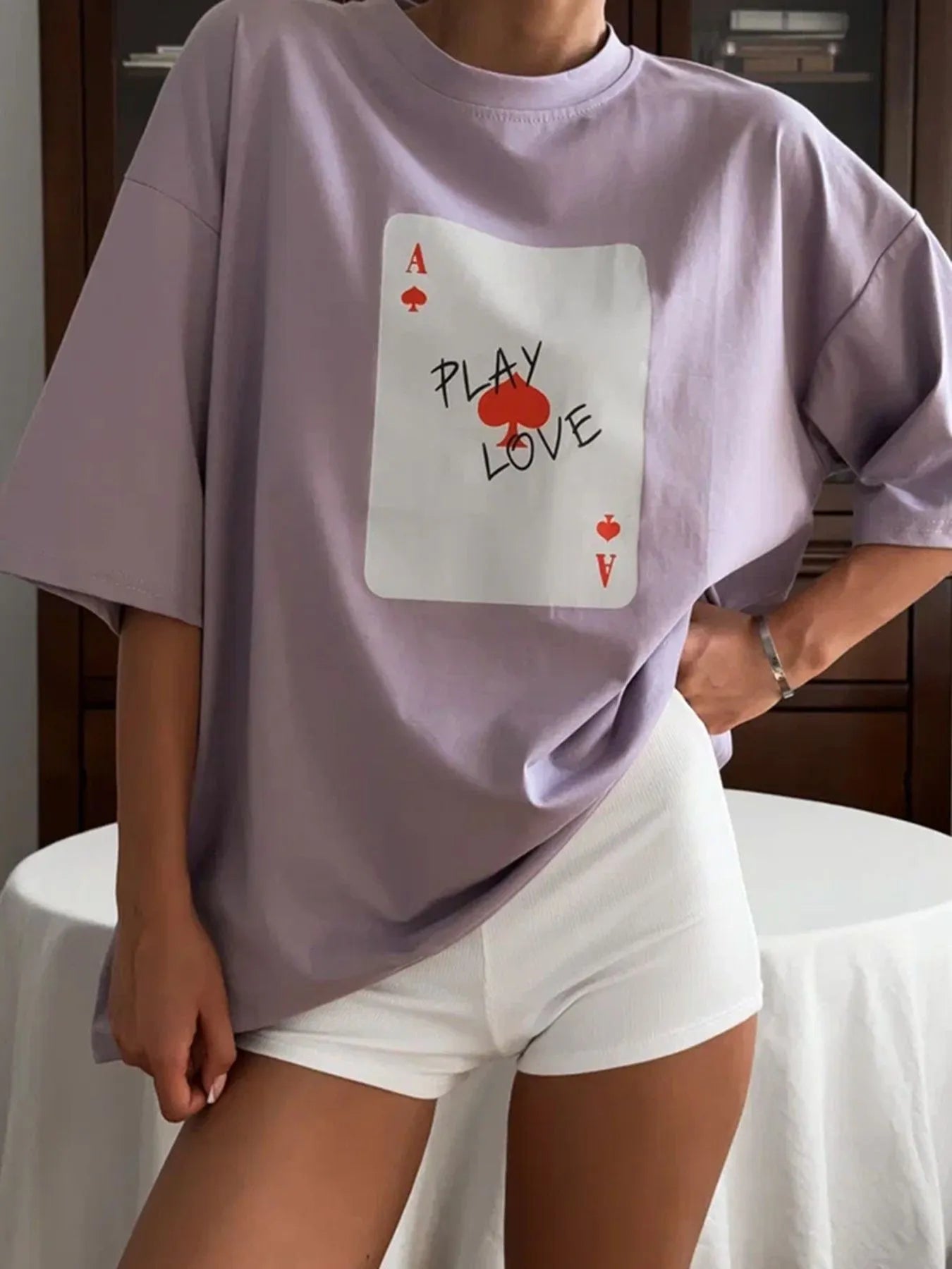 Graphic Round Neck Half Sleeve T-Shirt Purple - Fashorio