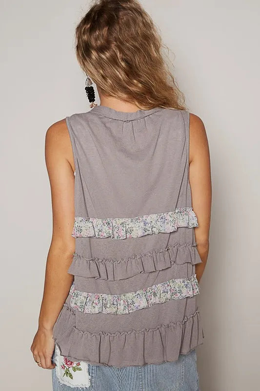 POL Ruffled Open Front Sleeveless Cardigan - Fashorio