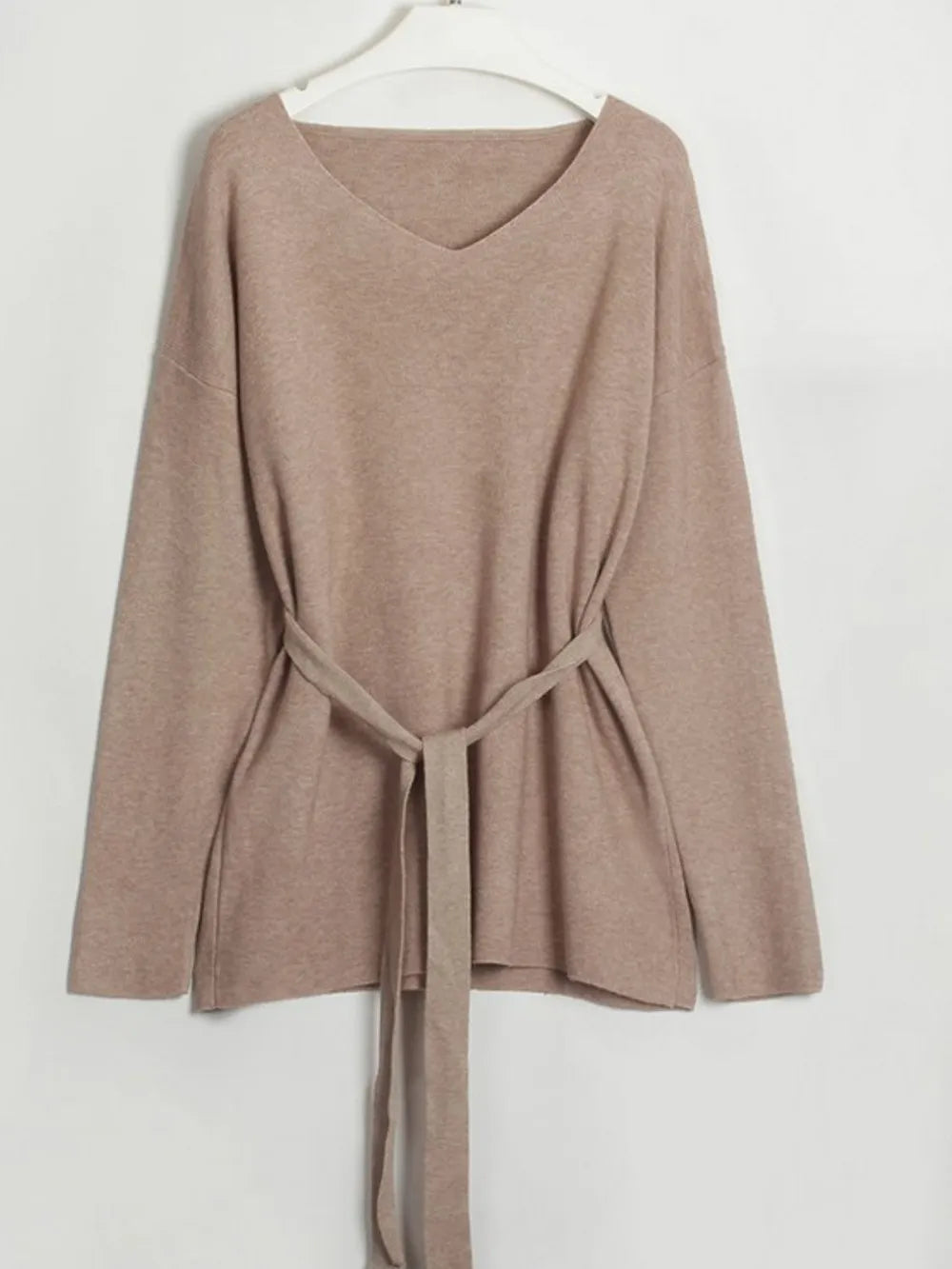 V-Neck Long Sleeve Top and Drawstring Pants Sweater Set - Fashorio