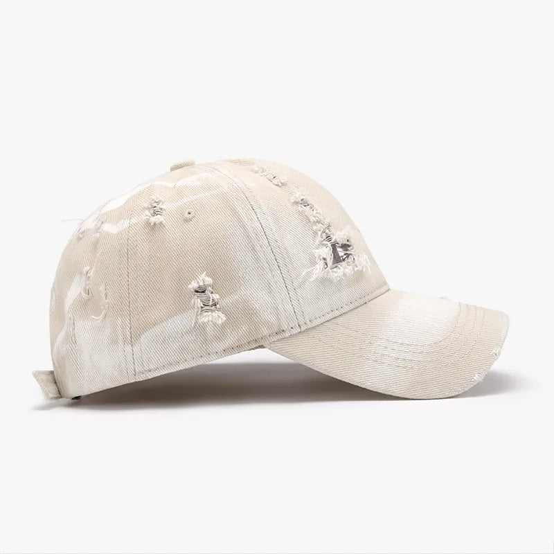 Distressed Adjustable Cotton Baseball Cap - Fashorio