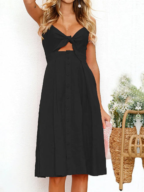 Smocked Sweetheart Cami Dress with Cutout & Tie Detail - Fashorio