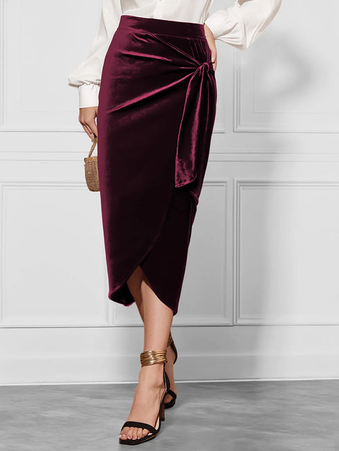 Side Tied Velvet Skirt - Fashorio