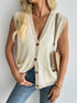 Button Up V-Neck Sweater Vest - Fashorio