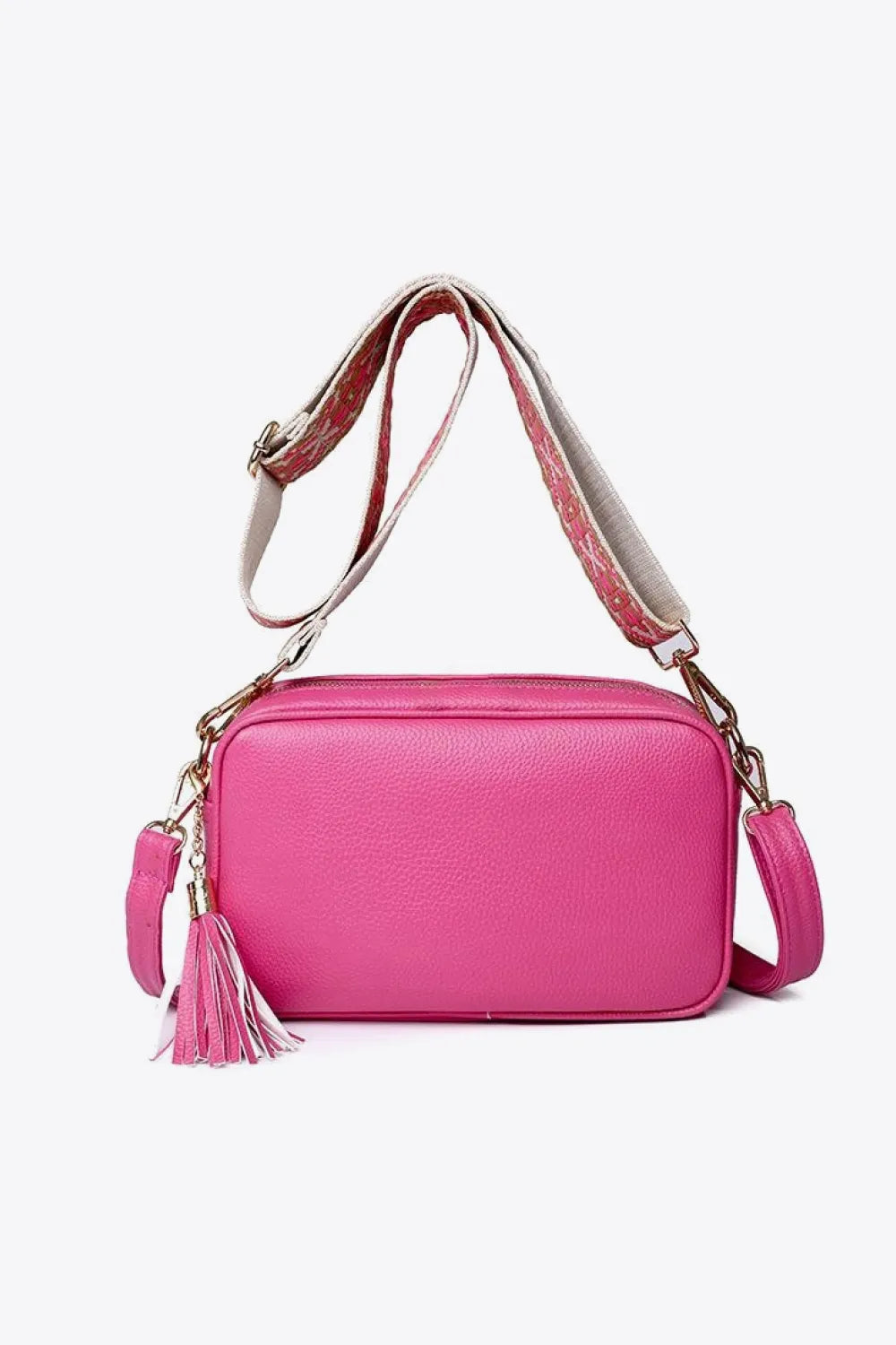 PU Leather Tassel Crossbody Bag Fuchsia Pink One Size - Fashorio