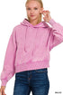 Zenana Acid Wash Fleece Drawstring Cropped Hoodie MAUVE - Fashorio