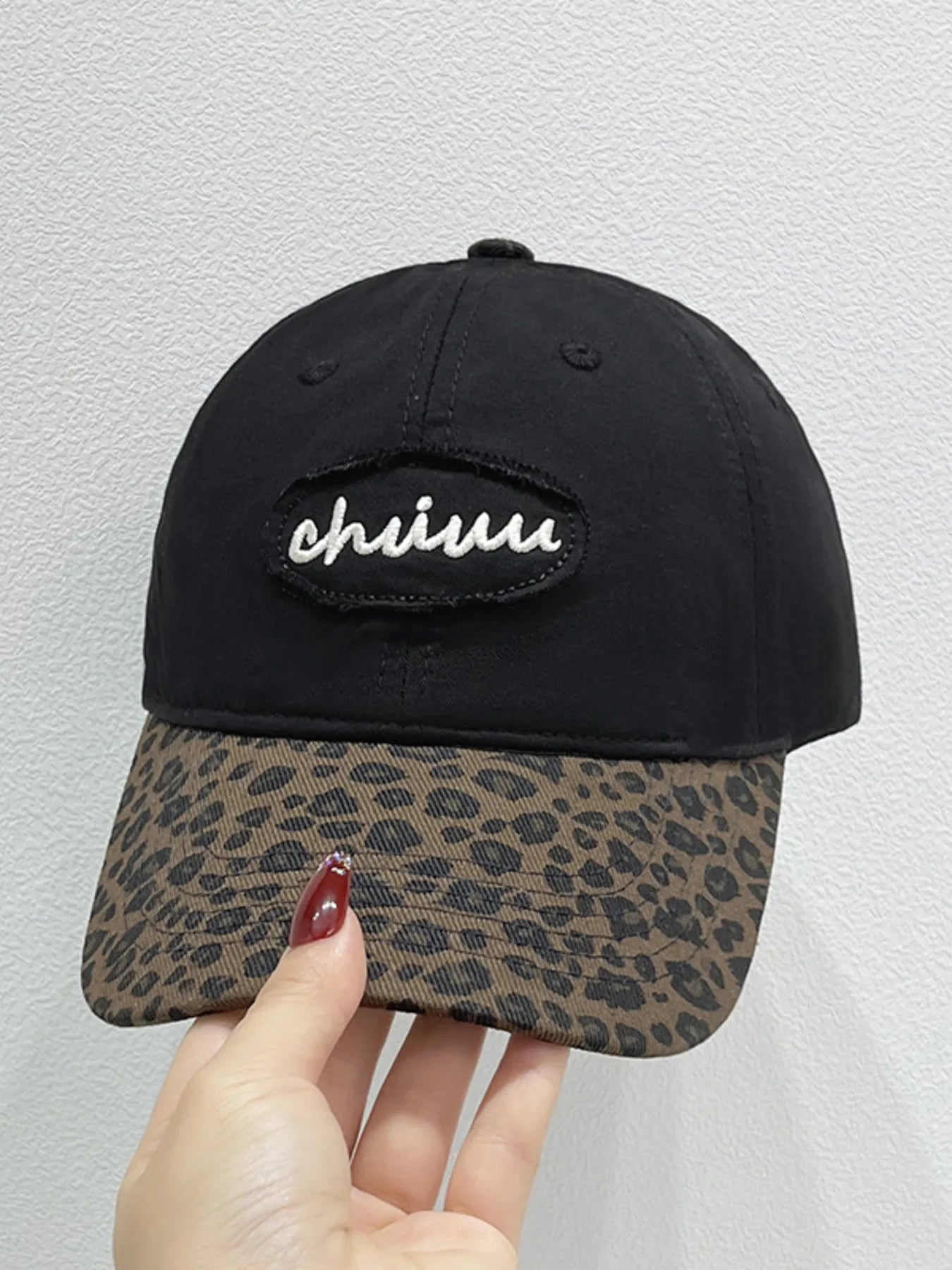 Leopard Print Baseball Cap with Embroidered Letter Black One Size - Fashorio