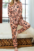 Leopard Round Neck Top and Drawstring Pants Lounge Set - Fashorio