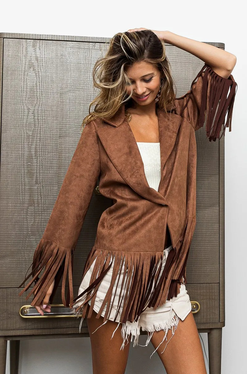 BiBi Single Blazer with Fringed Hem - Fashorio