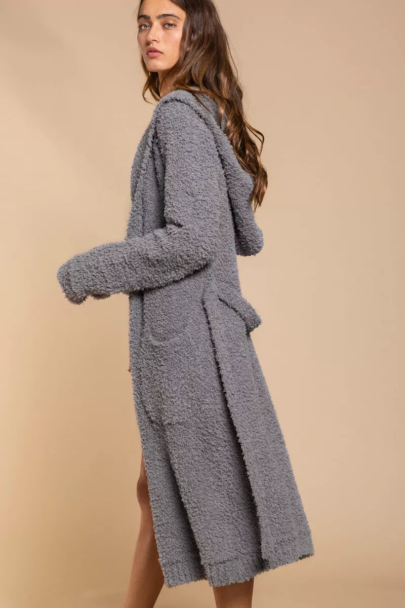 POL Berber fleece Tie Front Tunic Cardigan with Pockets - Fashorio