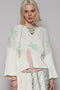 POL Distressed Lace-Up Star Pattern Hooded Hooded Sweater Gum Leaf - Fashorio