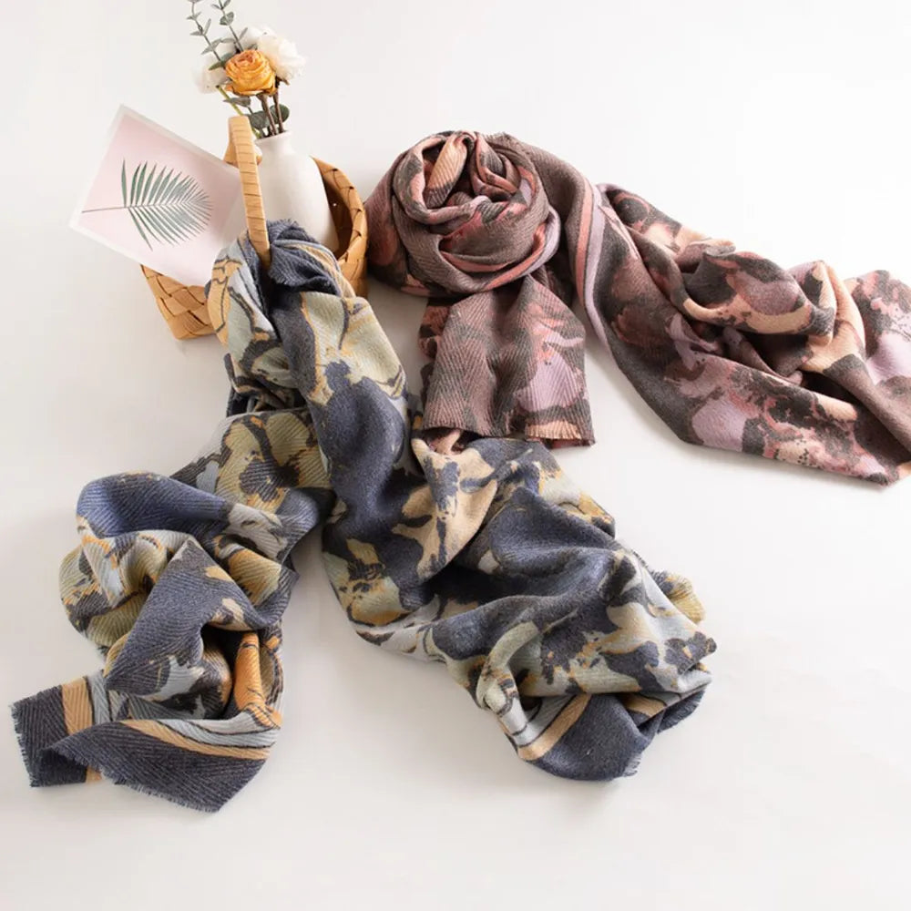 Printed Raw Hem Polyester Scarf - Fashorio