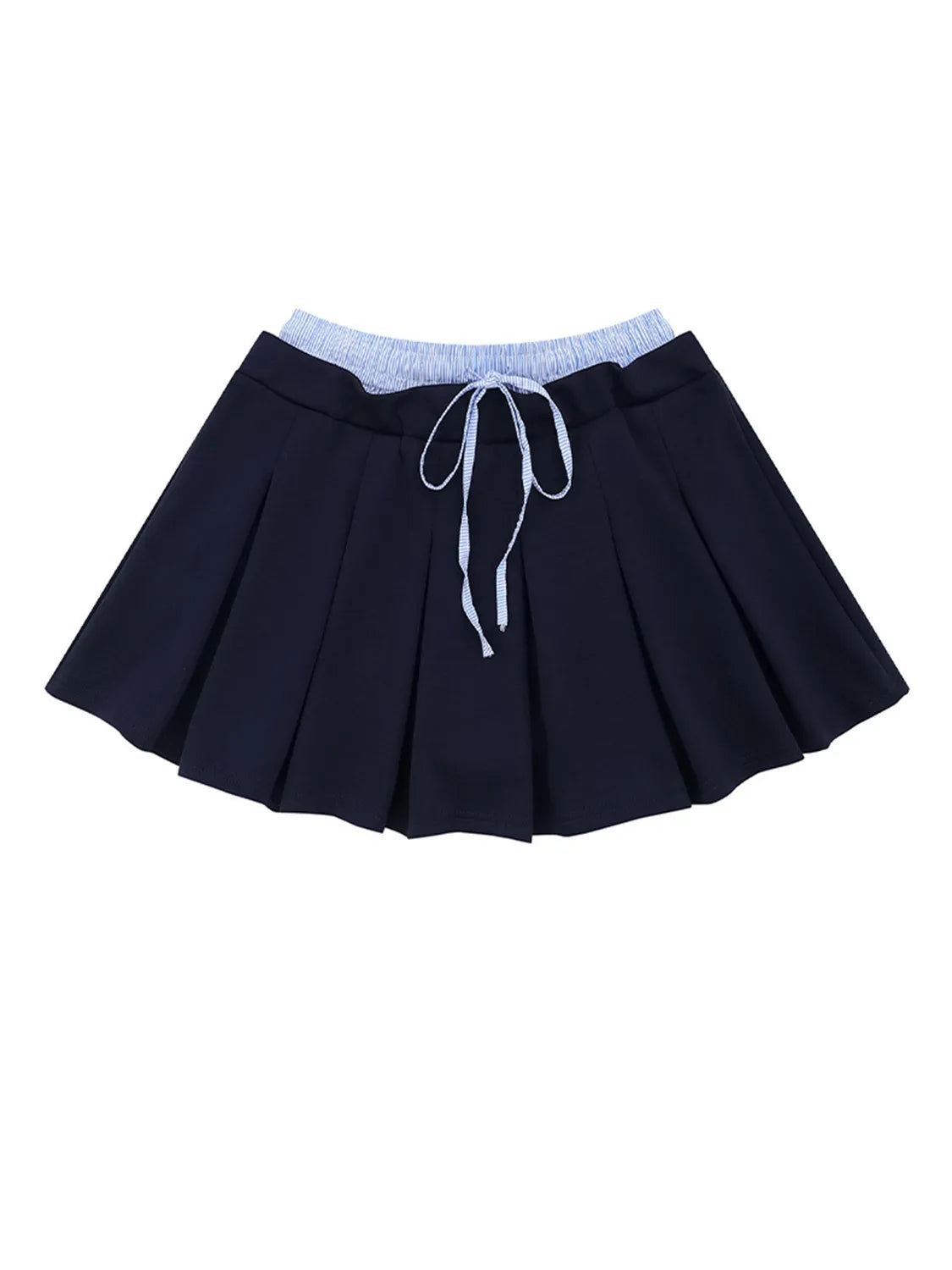 Drawstring Pleated Mini Skirt Blue - Fashorio