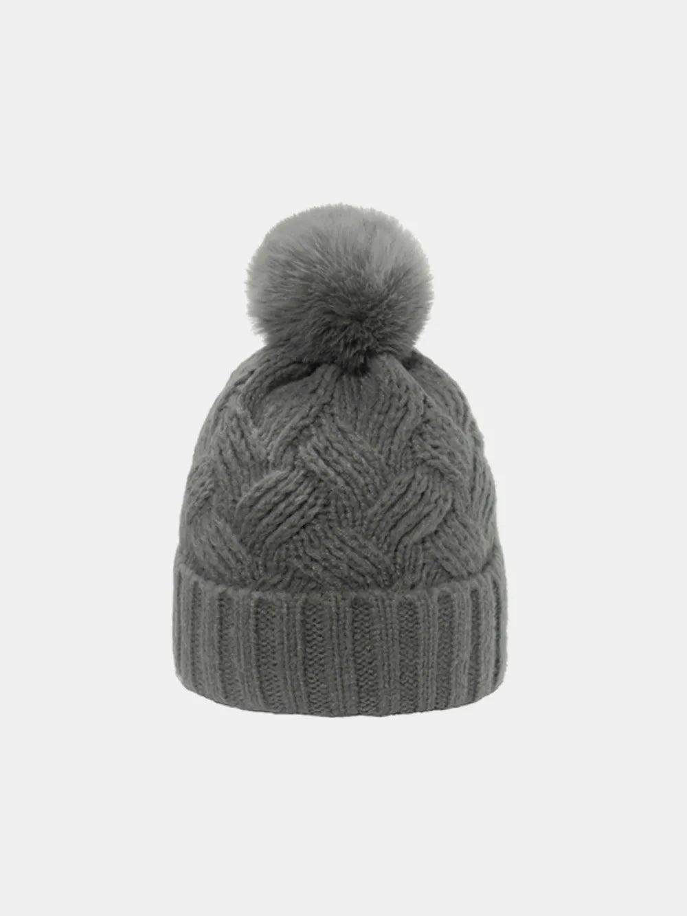 Roll Rim Cable-Knit Hat Gray One Size - Fashorio