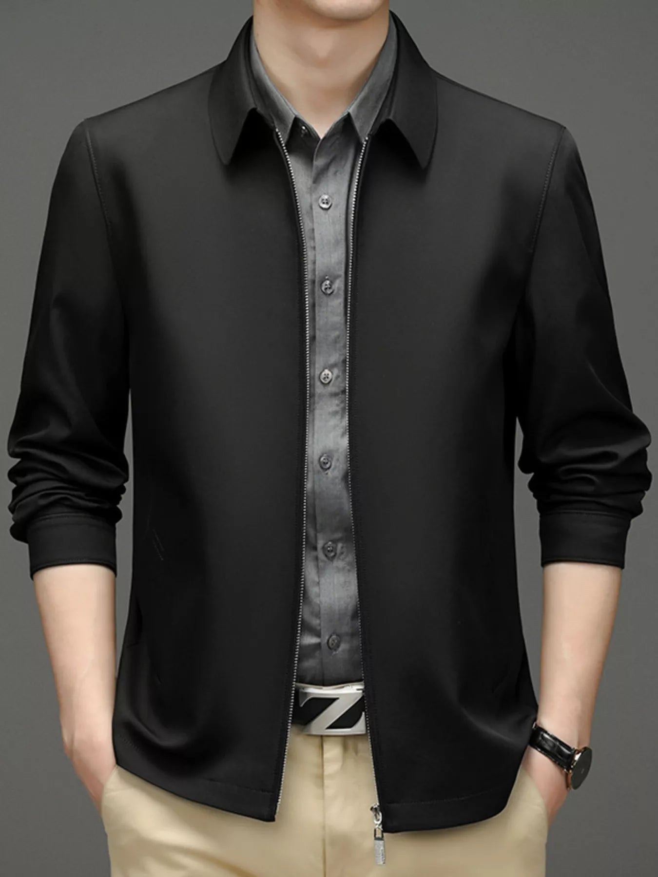 Men's Plus Size Zip Up Long Sleeve Jacket - Fashorio