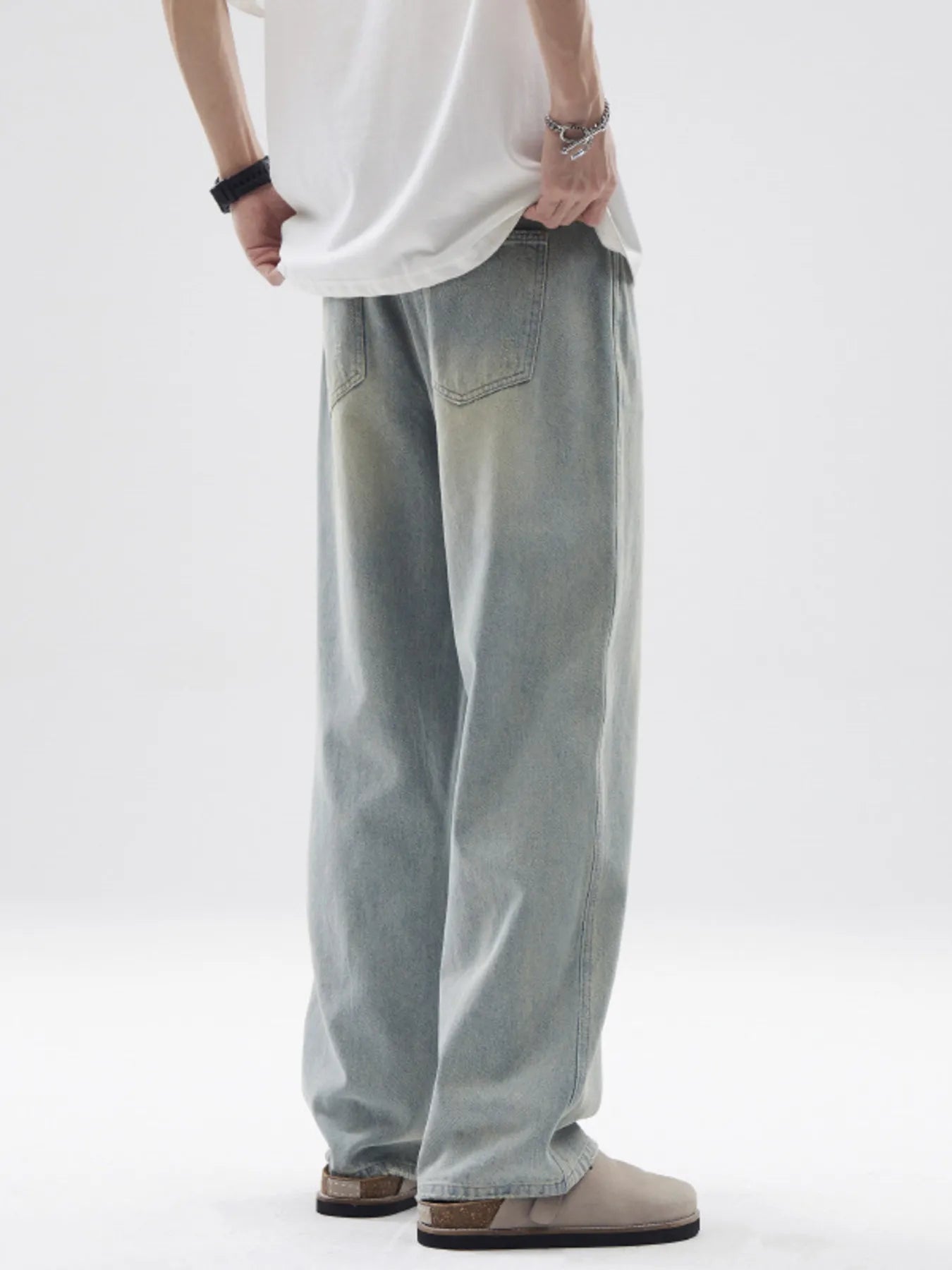 Men's Full Size Vintage Washed Wide Leg Relaxed Fit Jeans Plus Size - Fashorio