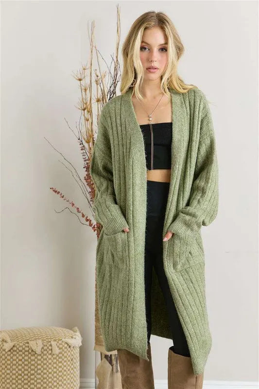 ADORA Super Soft Rib Knit Cardigan SAGE - Fashorio