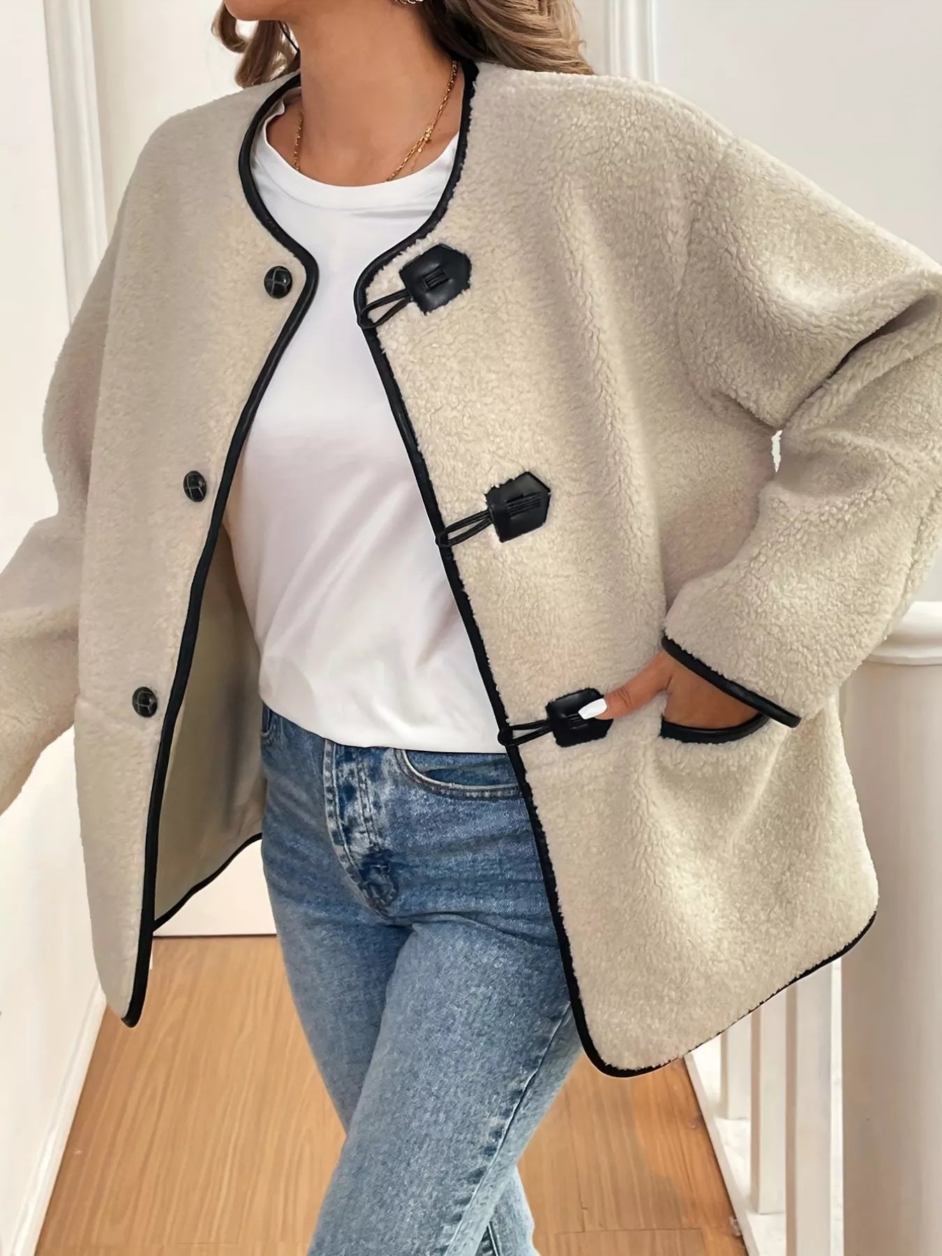 Button Up Dropped Shoulder Outerwear - Fashorio
