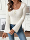 Scoop Neck Long Sleeve Sweater Beige - Fashorio