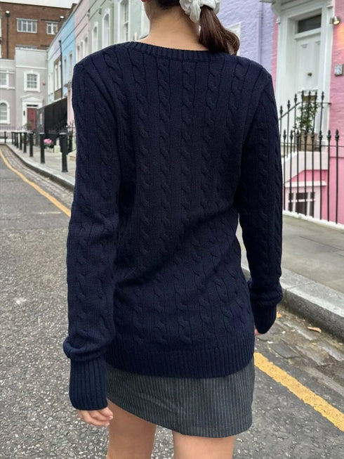 Cable Knit V-Neck Sweater - Fashorio