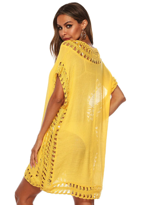Bohemian Crochet Trim Beach Cover Up Dress - Fashorio