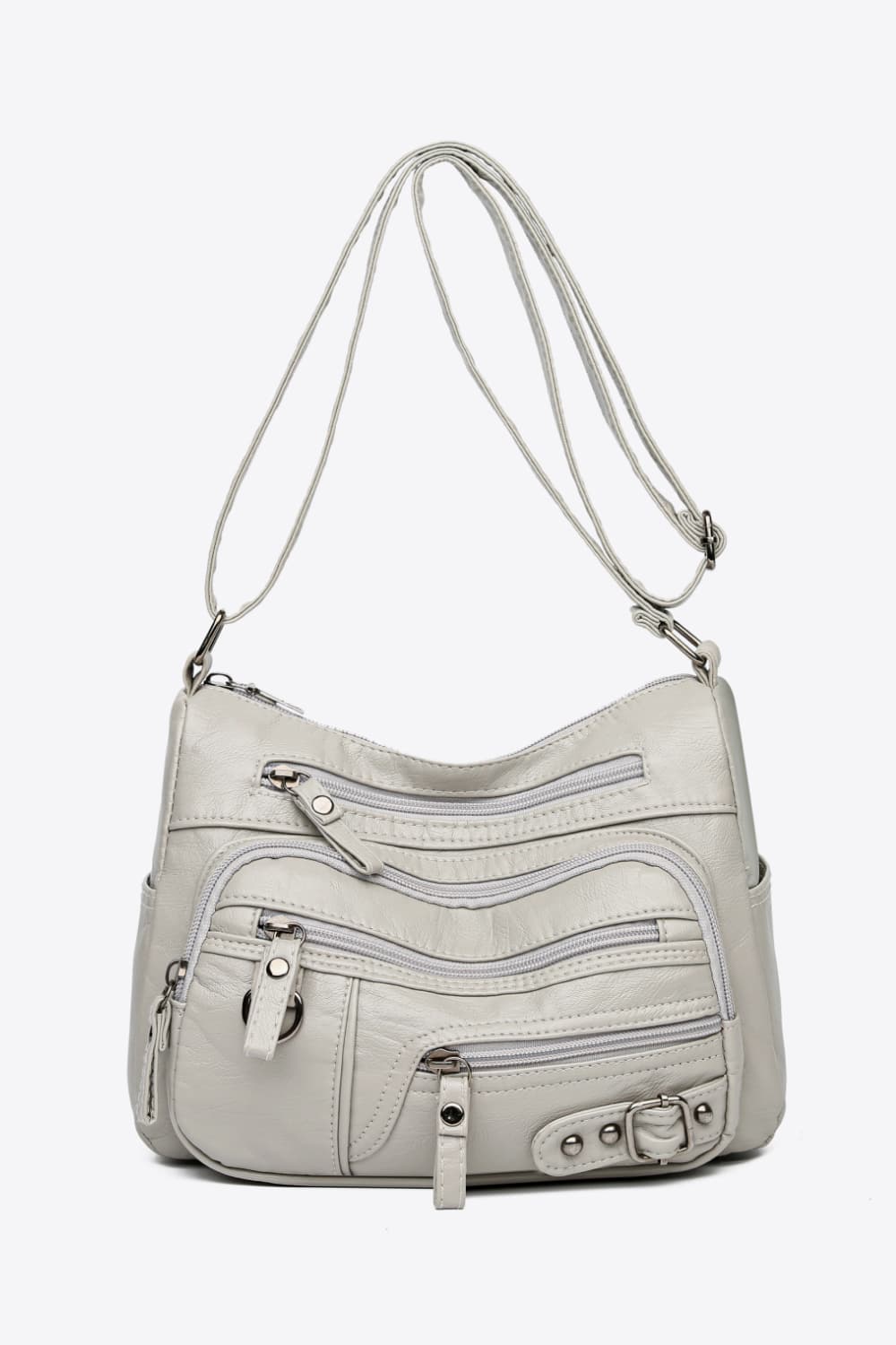 Multi-Pocket PU Leather Crossbody Bag Light Gray One Size - Fashorio