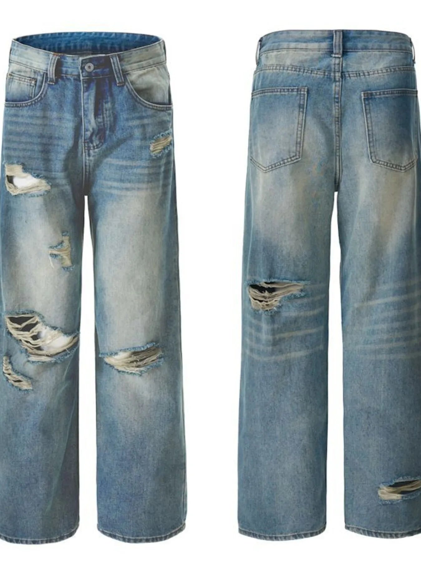 Men's Distressed Wide Leg Jeans - Fashorio