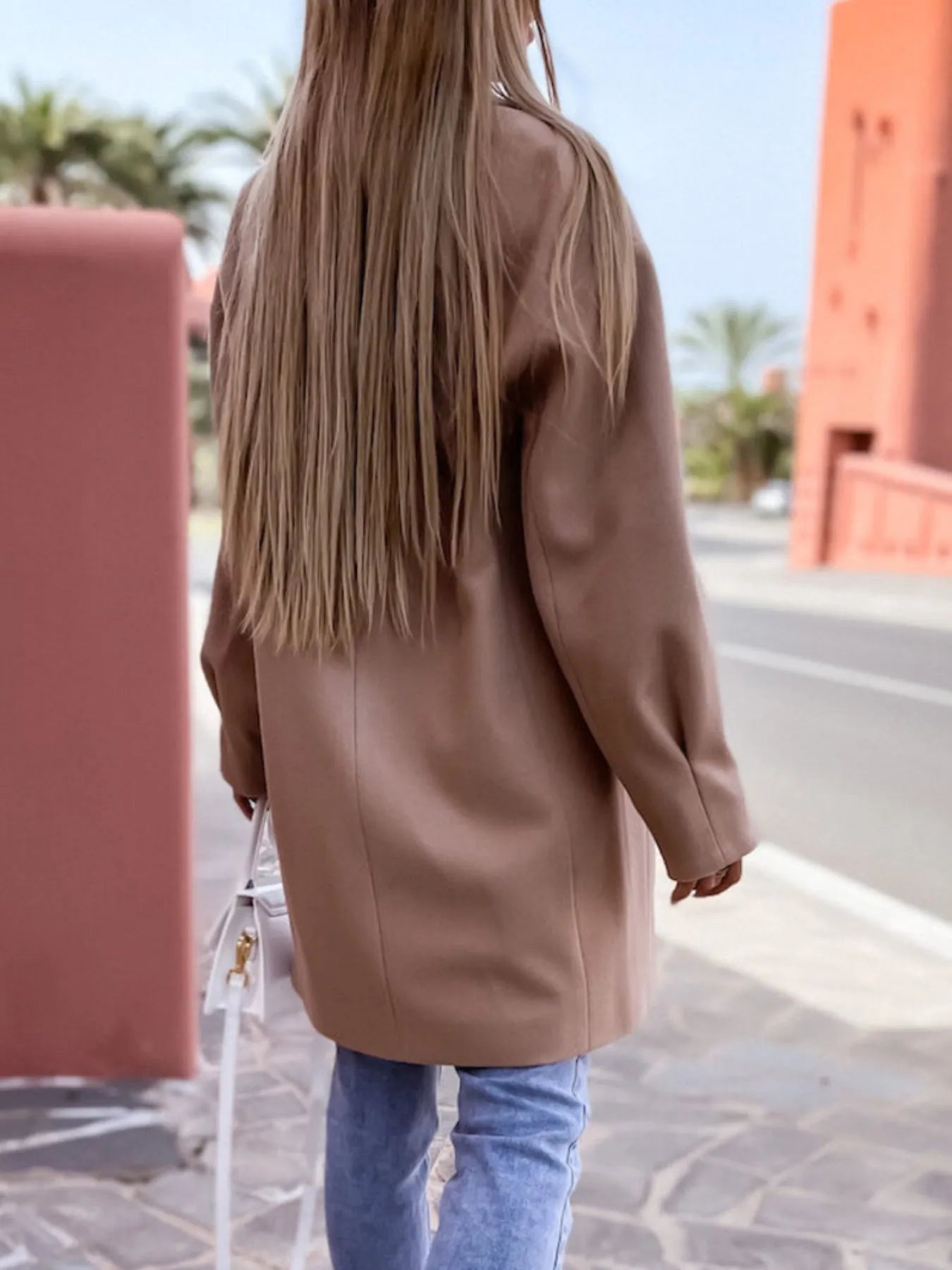 Full Size Double-Breasted Wool Coat Plus Size - Fashorio
