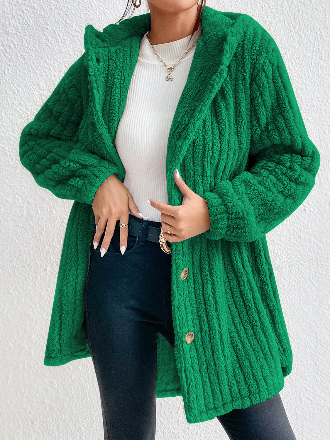 Button Down Hooded Coat Green - Fashorio