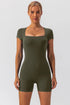 Square Neck Cap Sleeve Active Romper - Fashorio