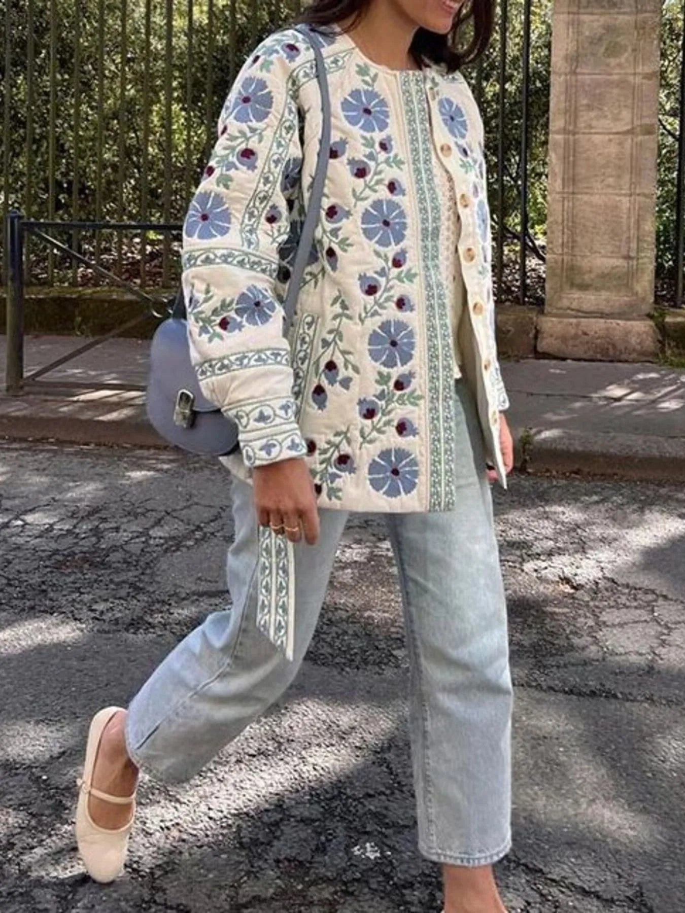 Printed Button Down Long Sleeve Winter Coat - Fashorio
