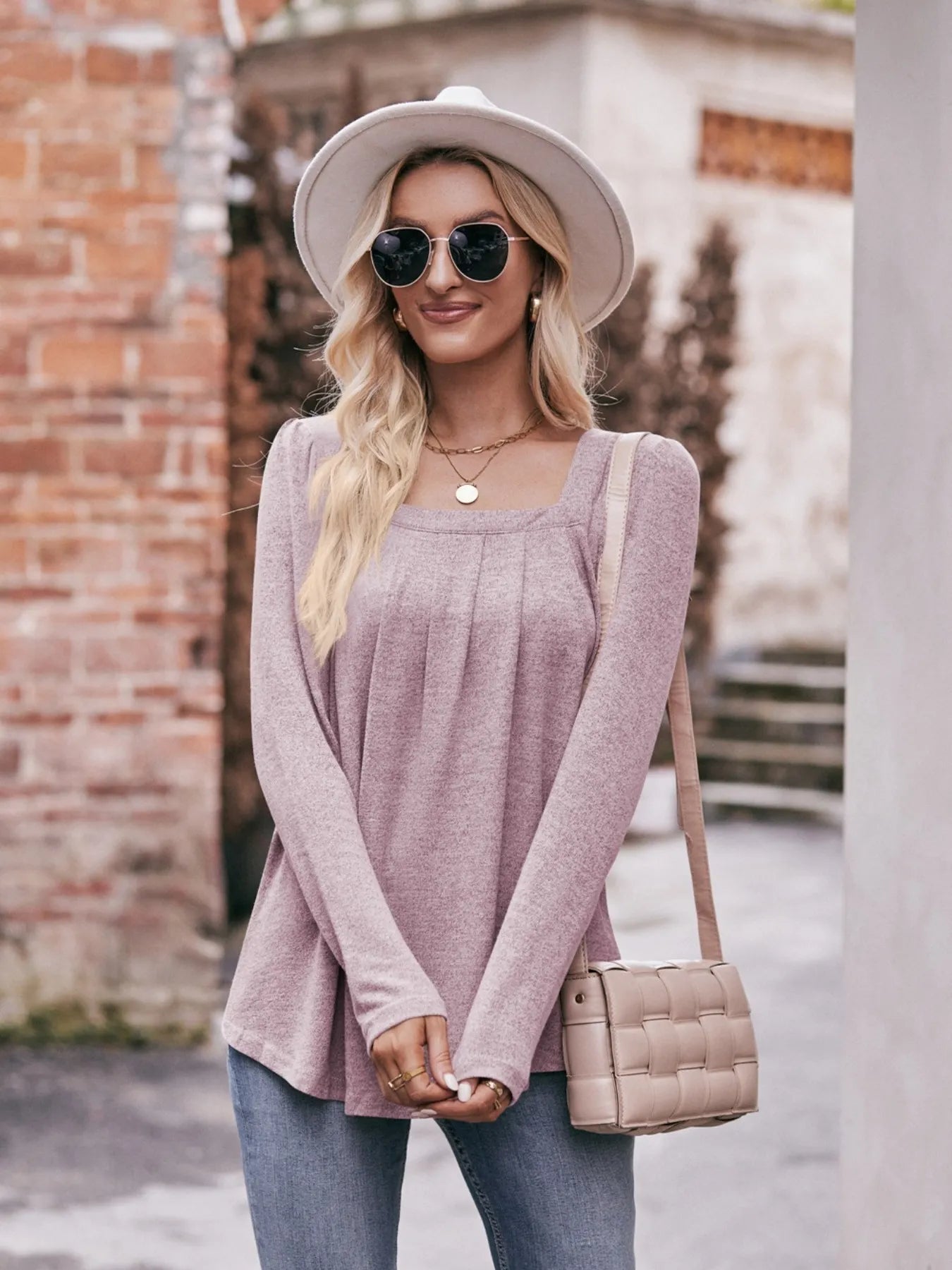 Square Neck Long Sleeve T-Shirt - Fashorio