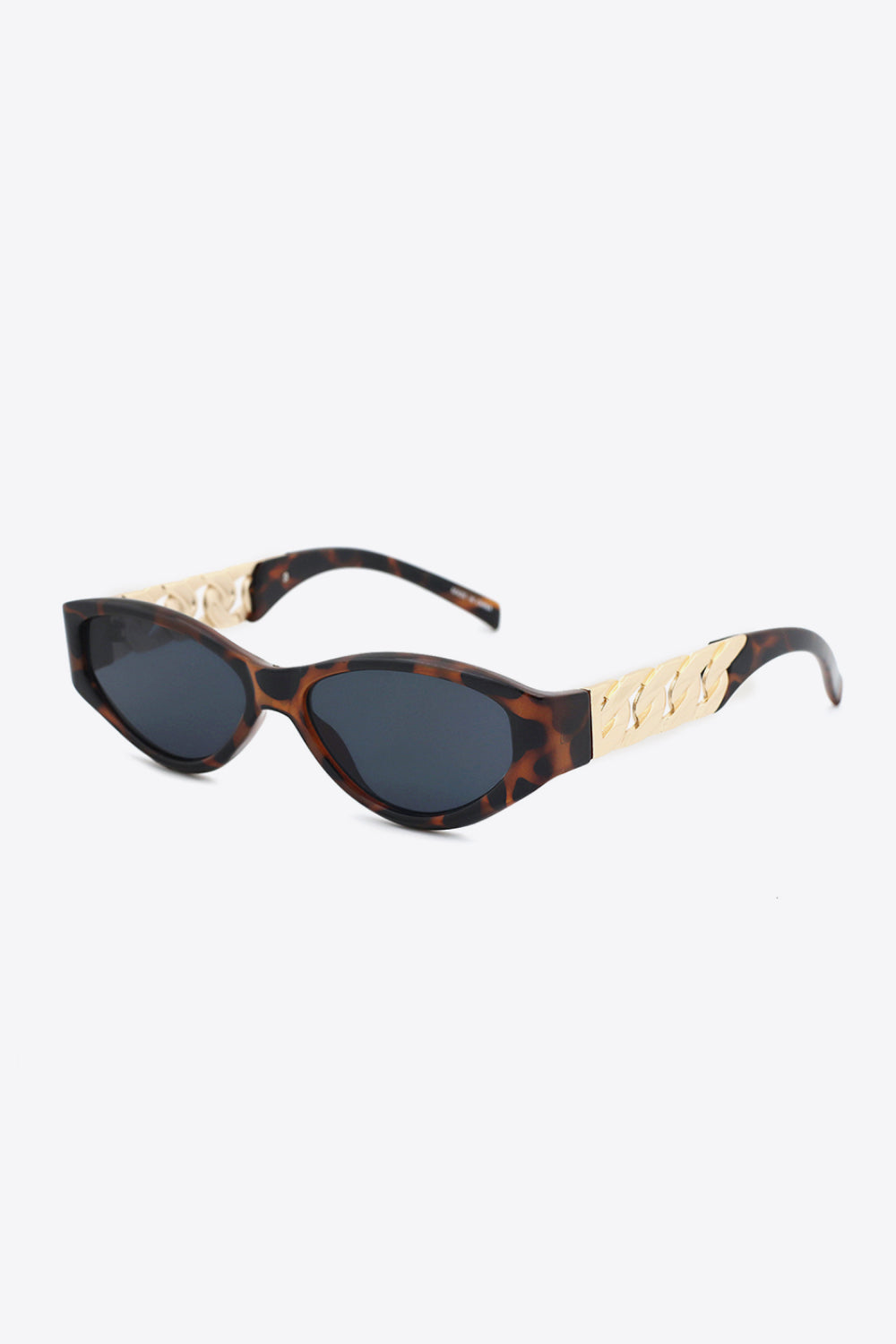 Chain Detail Temple Cat Eye Sunglasses Brown One Size - Fashorio