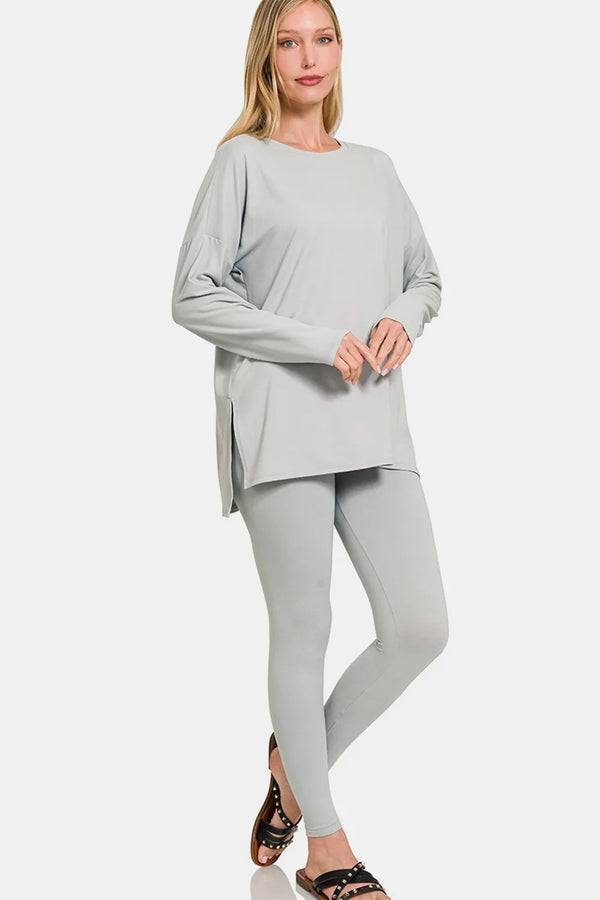 Zenana Full Size Brushed Microfiber Top and Leggings Lounge Set Lt Grey - Fashorio