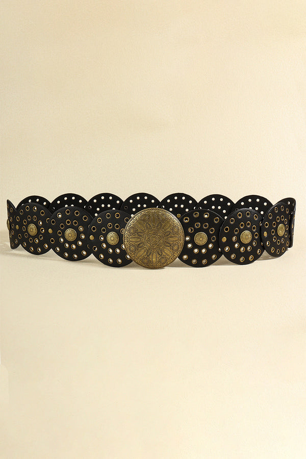 Zinc Alloy PU Disc Belt Black One Size - Fashorio