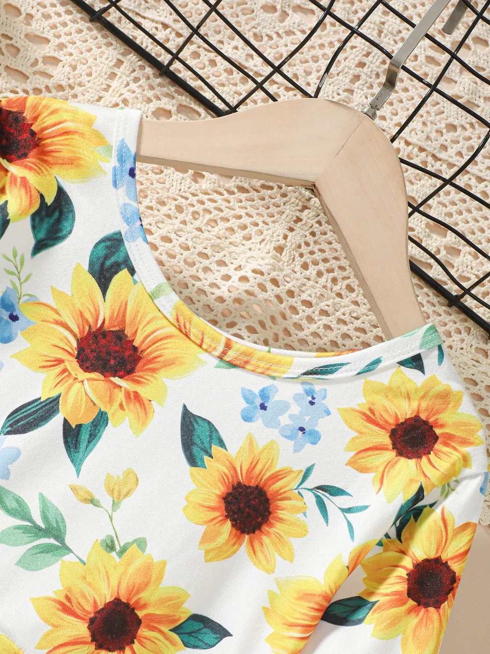 Kids Sunflower Print Round Neck Long Sleeve Dress - Fashorio