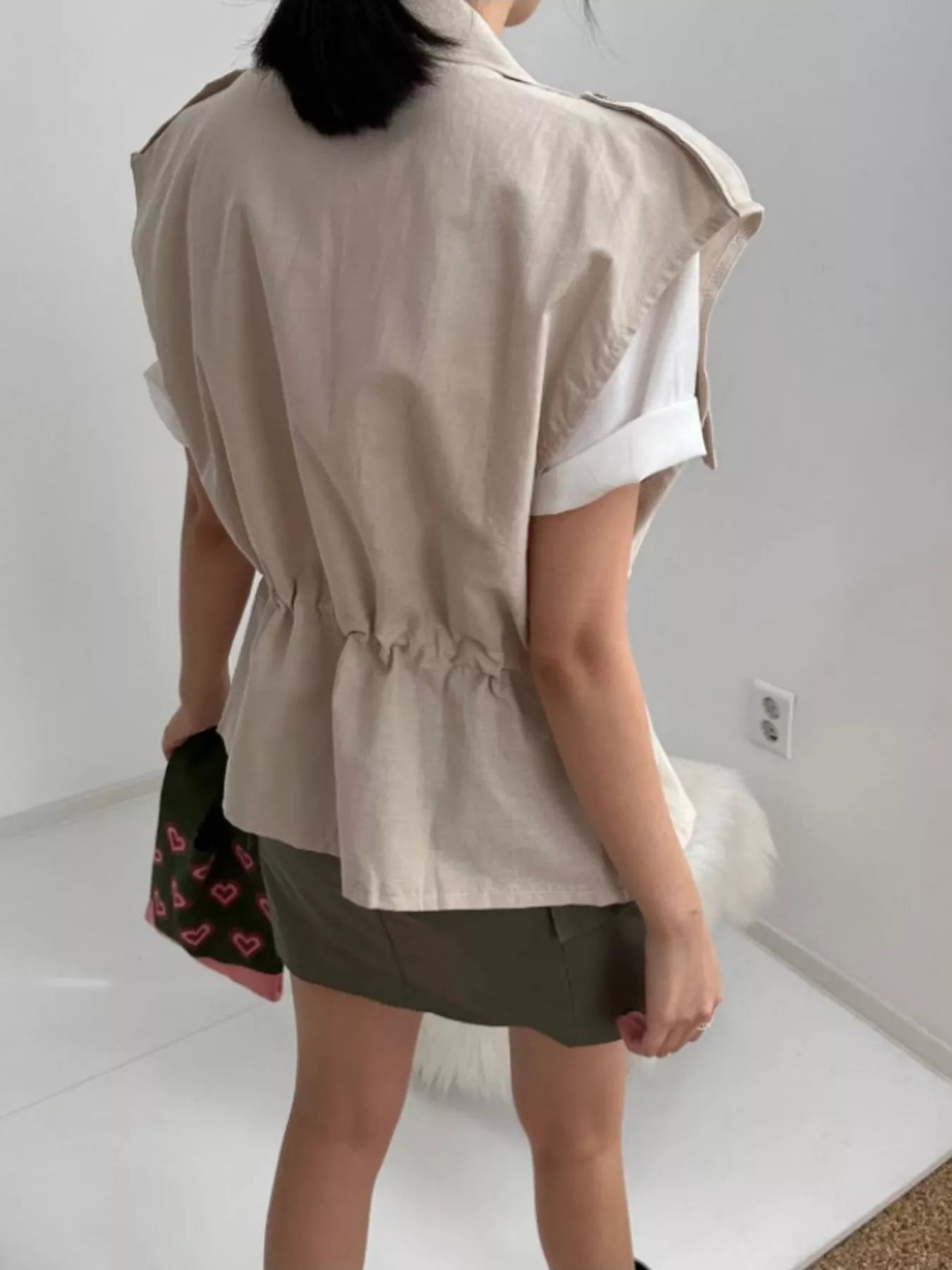 Drawstring Zip Up Vest Coat - Fashorio