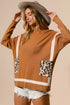 BiBi Mock Neck Sweater with Leopard Pocket - Fashorio
