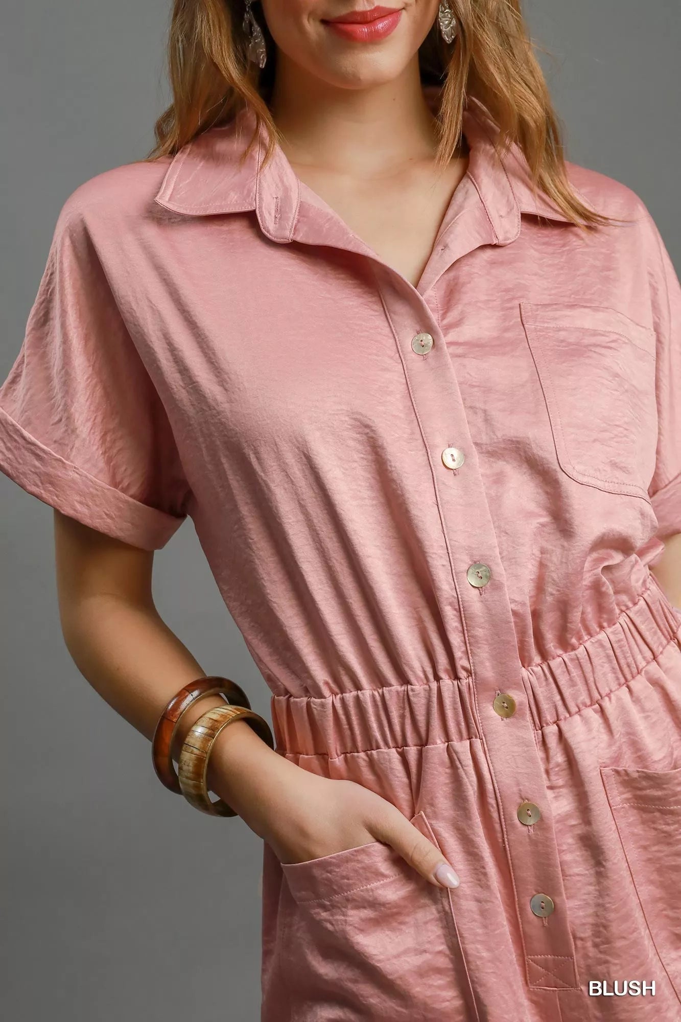 Umgee Button Down Charmeuse Romper - Fashorio
