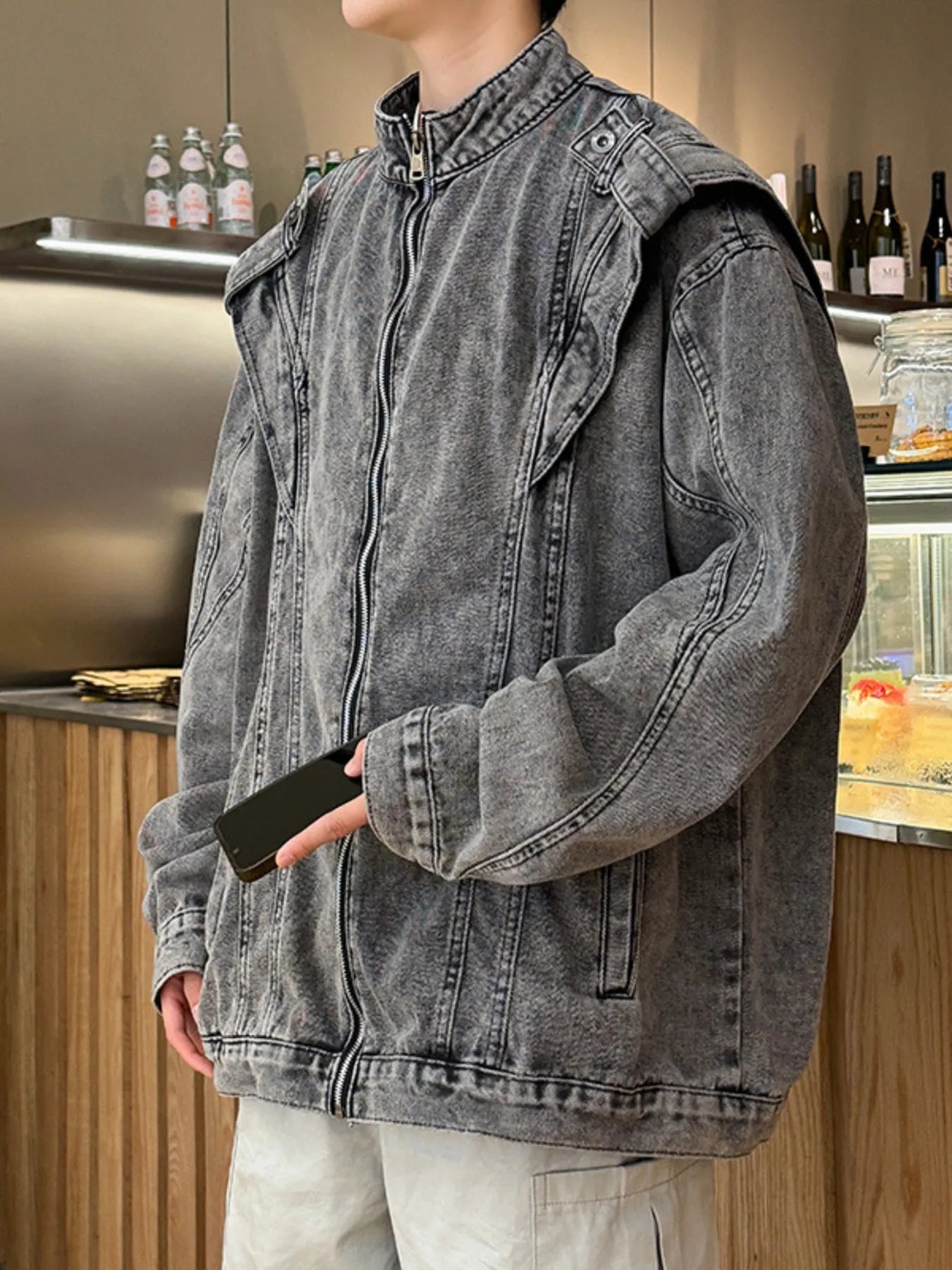 Men's Plus Size Zip Up Long Sleeve Denim Jacket - Fashorio