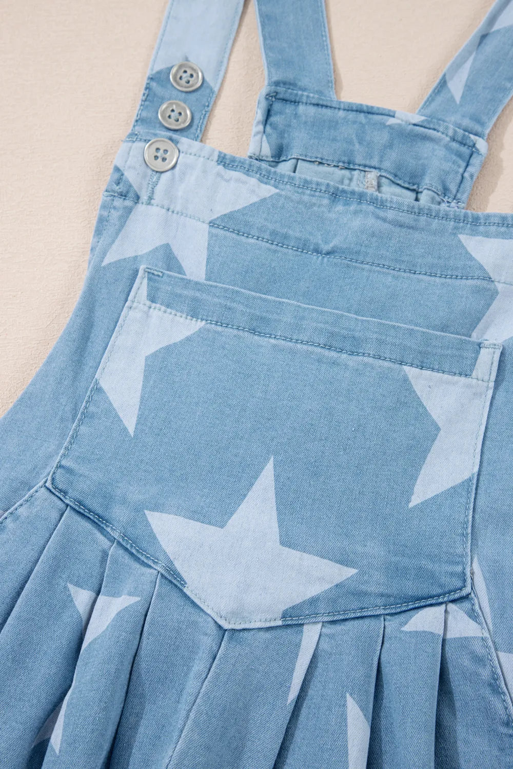 Star Print Square Neck Denim Overalls - Fashorio