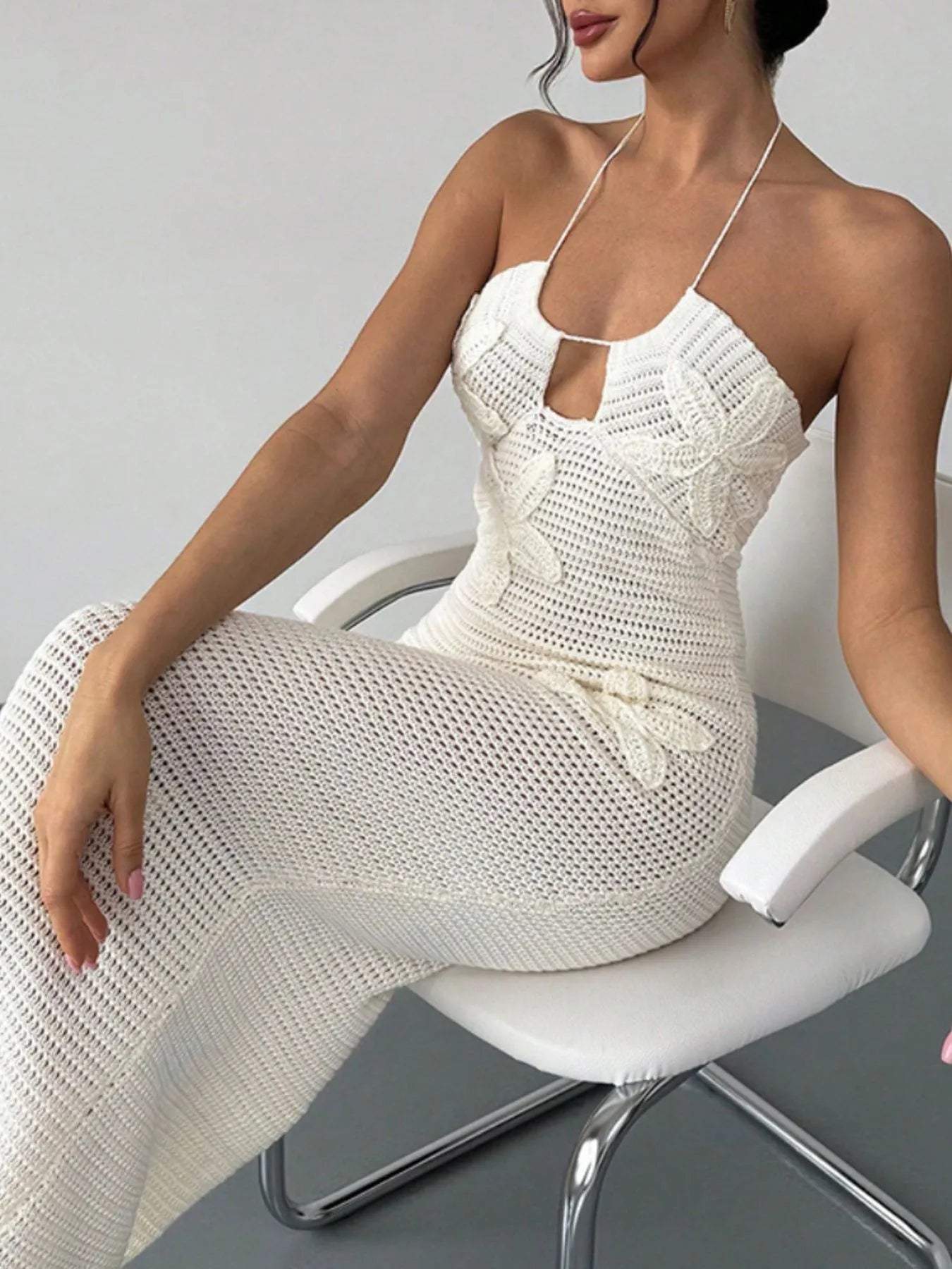 Crochet Backless Midi Knit Dress - Fashorio