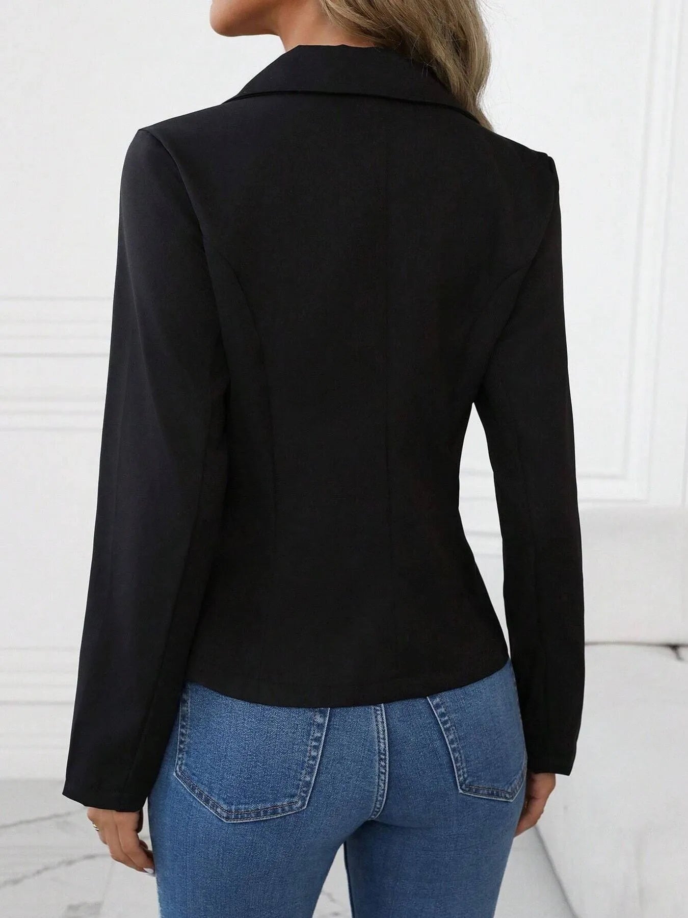 Single Button Slim Long Sleeve Blazer - Fashorio